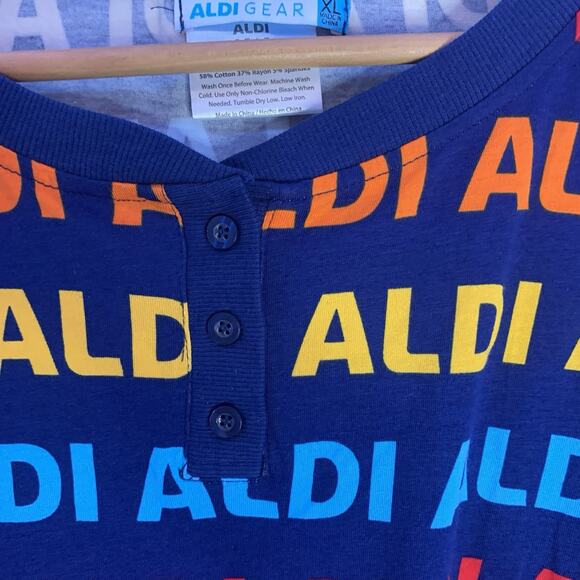 ALDI GEAR ALDIs Henley Long Sleeve Pullover Unisex, Size XL Blue W/ ALDIs Print - Picture 4 of 8